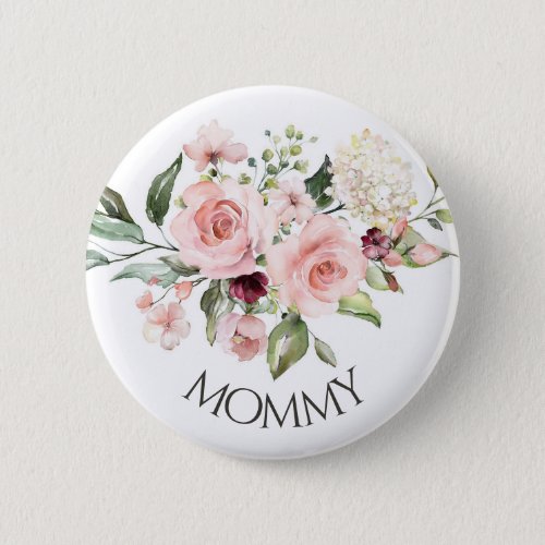 Pink Roses Baby Shower Button Mommy