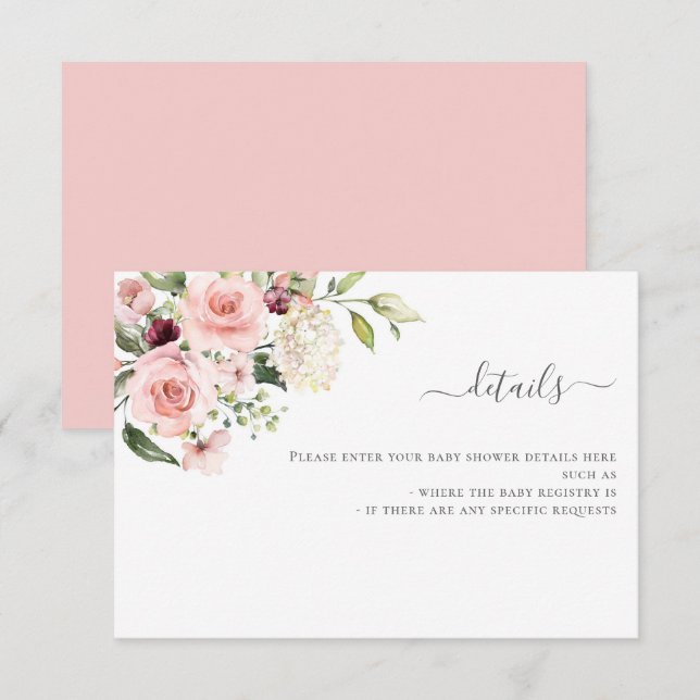 Pink Roses Baby Shower Invitation Enclosure Card (Front/Back)