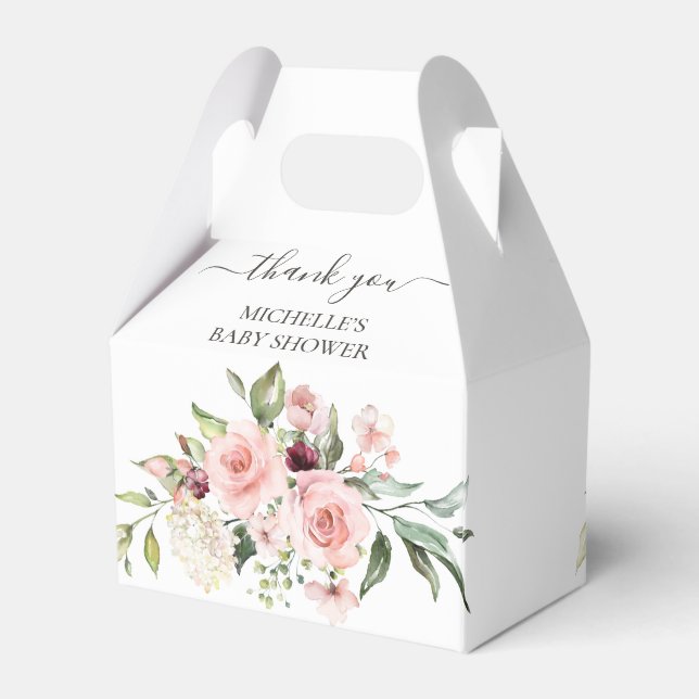Pink Roses Baby Shower Thank You Favor Boxes (Back Side)