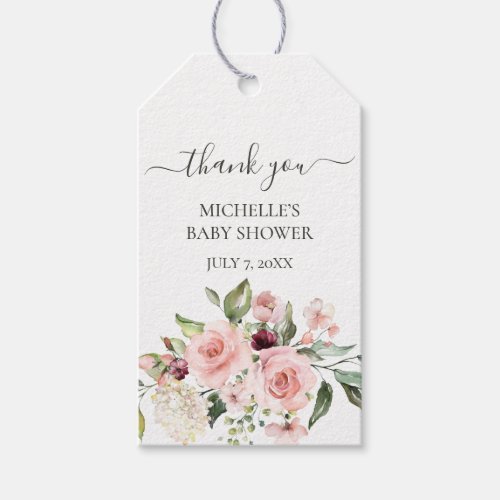 Pink Roses Baby Shower Thank You Favor Gift Tags