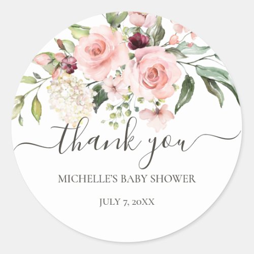 Pink Roses Baby Shower Thank You Favor Stickers