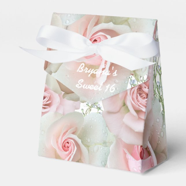 Pink Roses & Baby's Breath ANY COLOR Favor Boxes (Front Side)