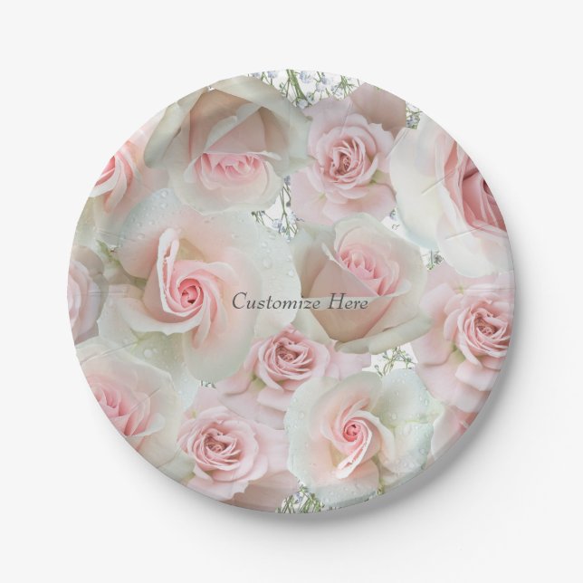 Pink Roses & Baby's Breath ANY COLOR Plates (Front)