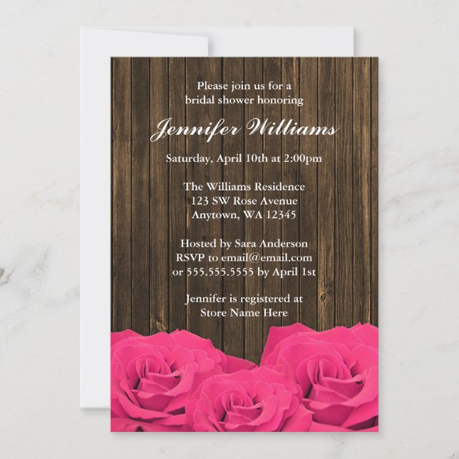 Pink Roses Barn Wood Bridal Shower Invitation (Front)