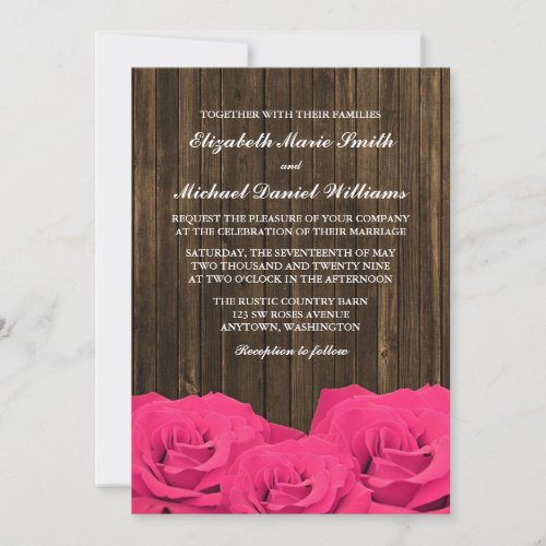 Pink Roses Barn Wood Wedding Personalized Invitations