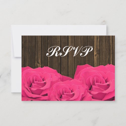 Pink Roses Barn Wood Wedding RSVP Response Card