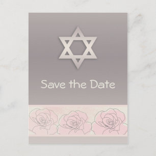 Pink roses Bat Mitzvah Save the Date Postcard