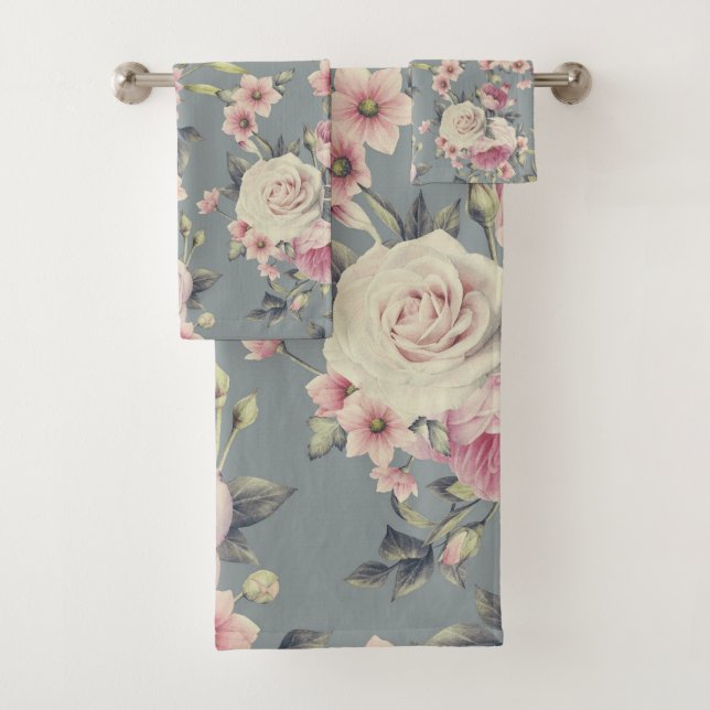 pink roses bath towel set (Insitu)