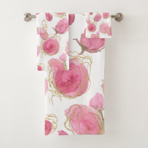 Pink roses bath towel set