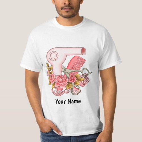 Pink Roses Beautician custom name T_Shirt