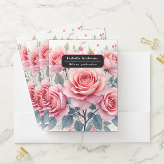 Pink Roses Beautiful Luxury Trendy Collection Pocket Folder