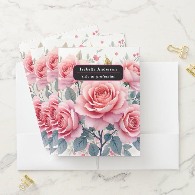 Pink Roses Beautiful Luxury Trendy Collection Pocket Folder (In Situ)