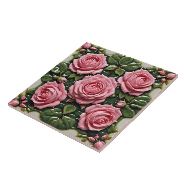 Pink Roses Beautiful Modern Collection Ceramic Tile (Side)