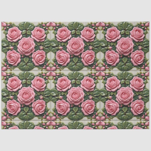 Pink Roses Beautiful Modern Collection Tissue Paper (Front)