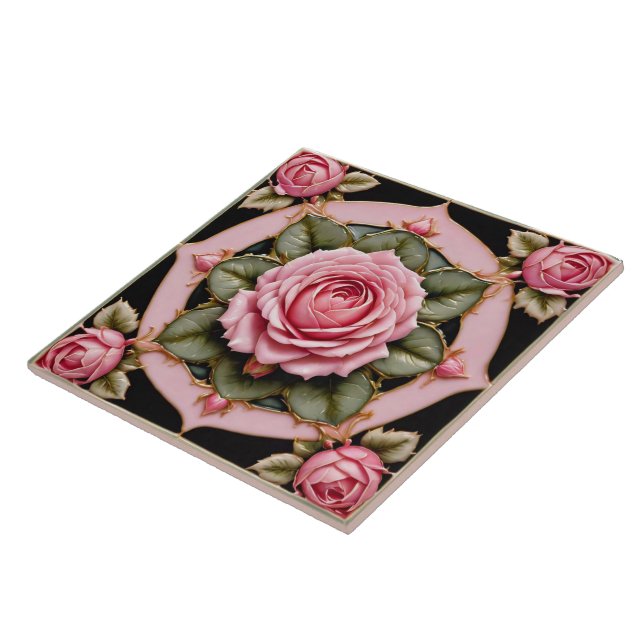 Pink Roses Beautiful Trendy Collection Ceramic Tile (Side)