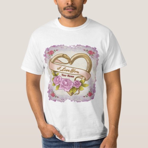 Pink Roses Bevel Heart custom name T_Shirt