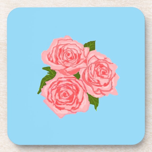 Pink roses beverage coaster (Front)