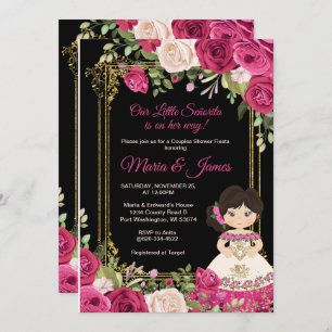 Pink Roses & Black Background Couples shower   Invitation