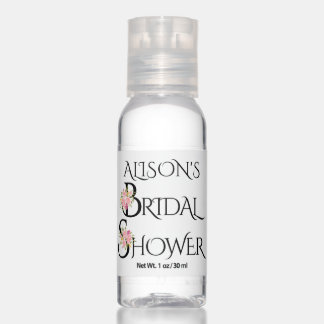 Pink roses black bridal shower wedding favor hand sanitizer