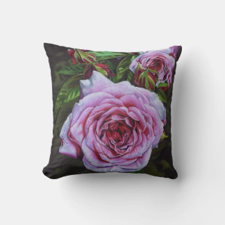 Pink roses black pillow 