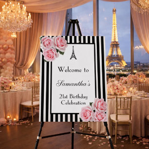 Pink roses black stripes Paris welcome birthday Foam Board