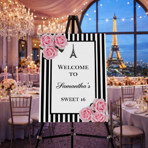Pink roses black stripes Paris welcome Sweet 16 Foam Board