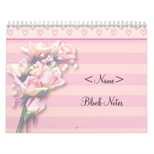 Pink Roses Block Notes Calendar