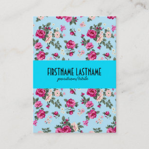Pink Roses Blue Background Business Card
