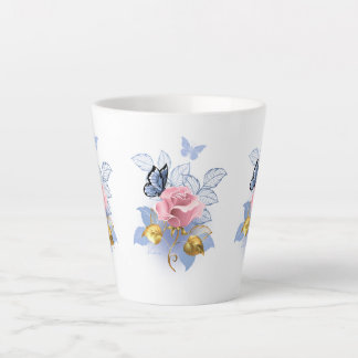 Pink Roses & Blue Butterflies - Elegant Mug