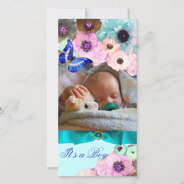 PINK ROSES ,BLUE BUTTERFLY NEW BABY PHOTO TEMPLATE (Front)