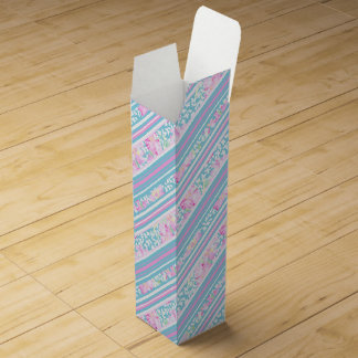 Pink Roses Blue, Pink, White Stripes Wine Gift Box