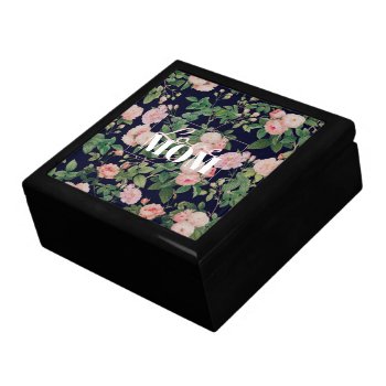 Pink Roses Blue Vintage Botanical Garden Gift Box by InovArtS at Zazzle