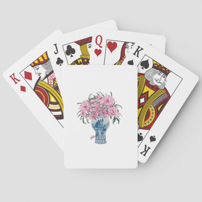 Pink Roses Blue White Ginger Jar  Poker Cards (Back)