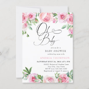Pink Roses Blush Baby Shower Invitation
