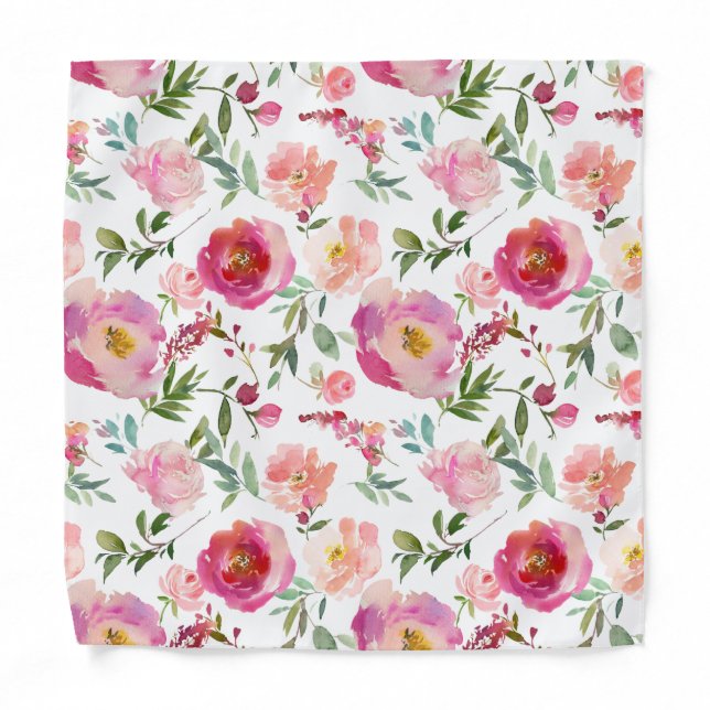 Pink Roses Blush Magenta Floral Pocket Square Bandana (Front)