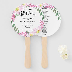 Pink Roses Boho Floral Watercolor Wedding Program Hand Fan