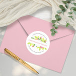 Pink Roses Boho Watercolor Floral Return Address   Classic Round Sticker<br><div class="desc">Boho floral bouquet design with pink roses and varying shades of greenery.  Combined with template fields for you to personalize names and return address,  this design is perfect for your spring or summer wedding occasion or other seasonal party and occasion mailings.  Composite design by Holiday Hearts Designs (rights reserved).</div>