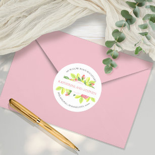 Pink Roses Boho Watercolor Floral Return Address   Classic Round Sticker