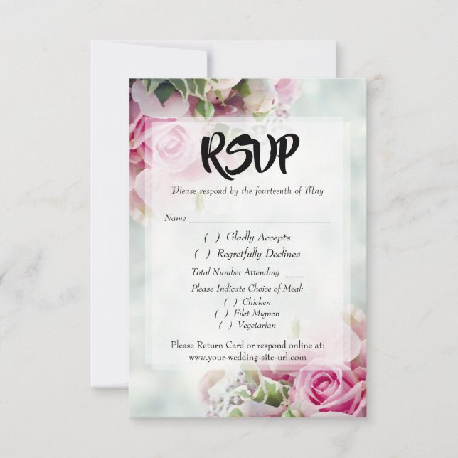 Pink Roses Bold Script Wedding RSVP Enclosure Card (Front)