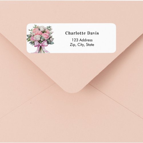 Pink roses bouquet bow return address 