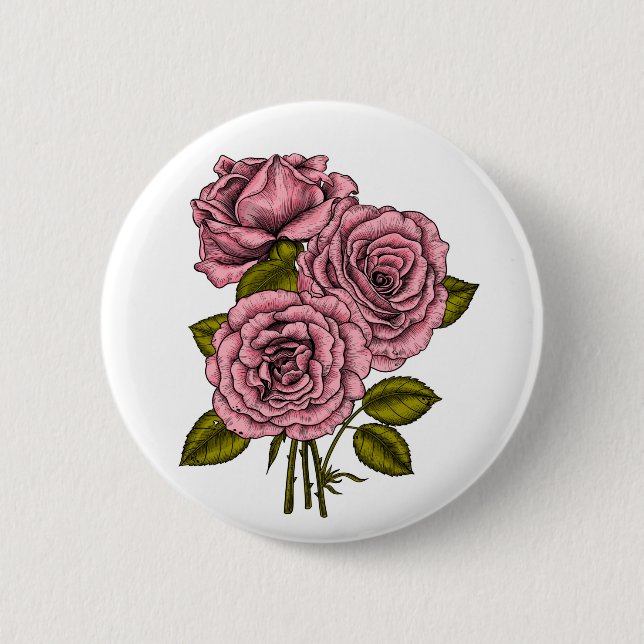 Pink roses bouquet button (Front)