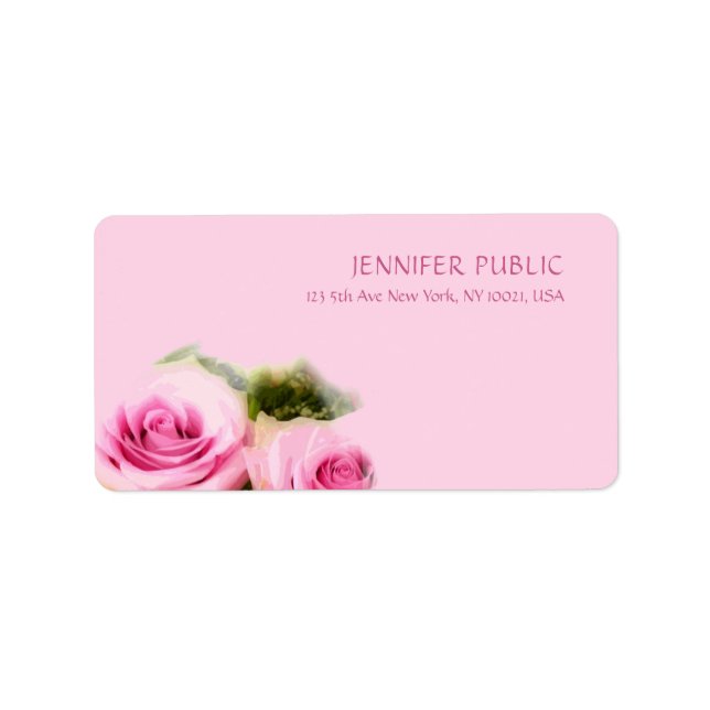 Pink Roses Bouquet Floral Art Flowers Elegant Label (Front)