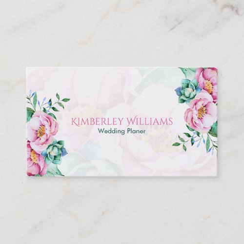 Pink Roses Bouquet On White Background Business Card