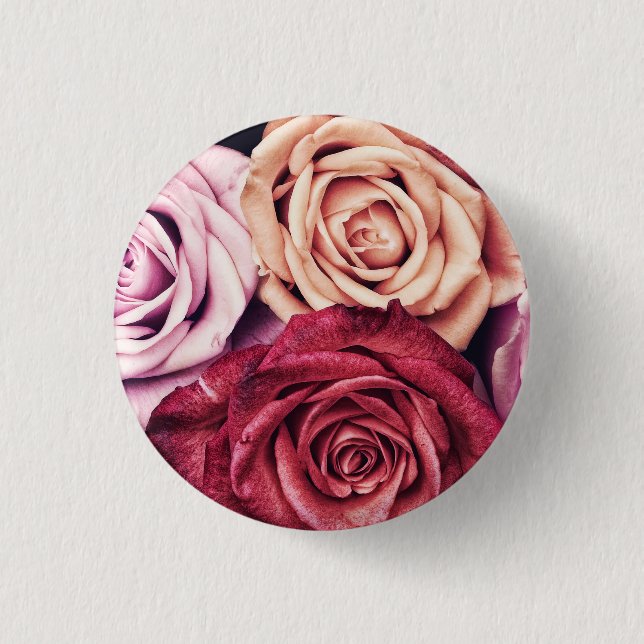 Pink Roses Bouquet Photo Button (Front)