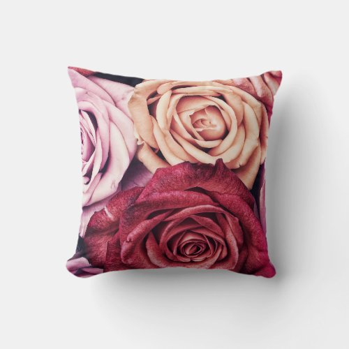 Pink Roses Bouquet Photo Throw Pillow