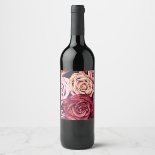 Pink Roses Bouquet Photo Wine Label