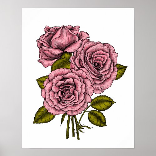 Pink roses bouquet poster