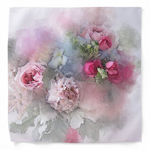 Pink Roses Bouquet Watercolor Art Floral Template Bandana
