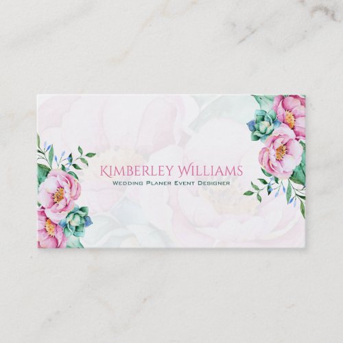 Pink Roses Bouquet White Background Business Card