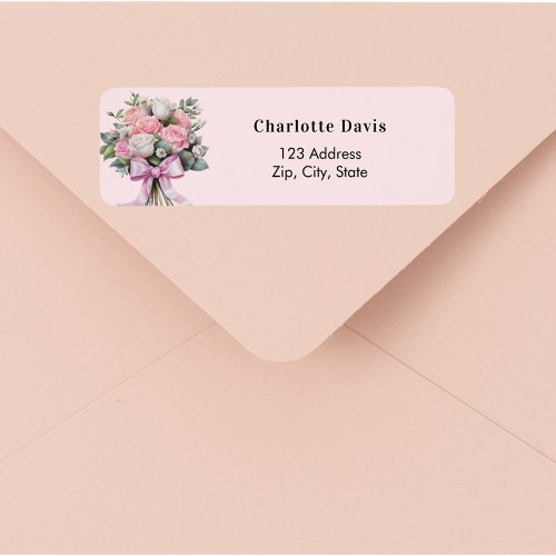 Pink roses bow bouquet return address 
